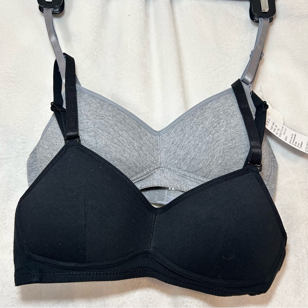 Manjiamei 2 Pack Wireless Cotton Bras Black Gray Size 32/70 Adjustable NWT